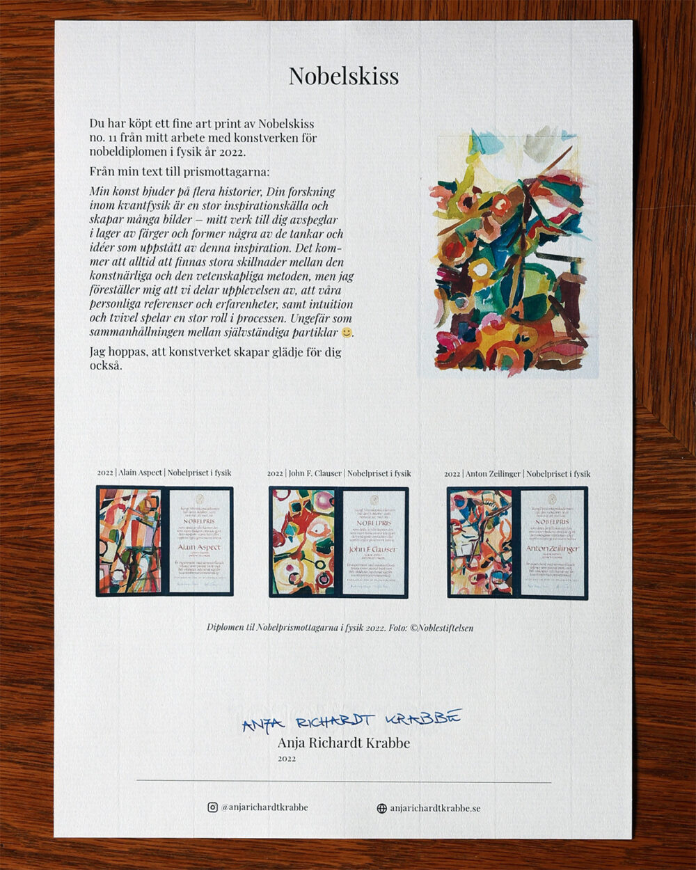 N-FAP-22-11-b Âkthetsintyg Nobelskiss 2022 fine art print no 11