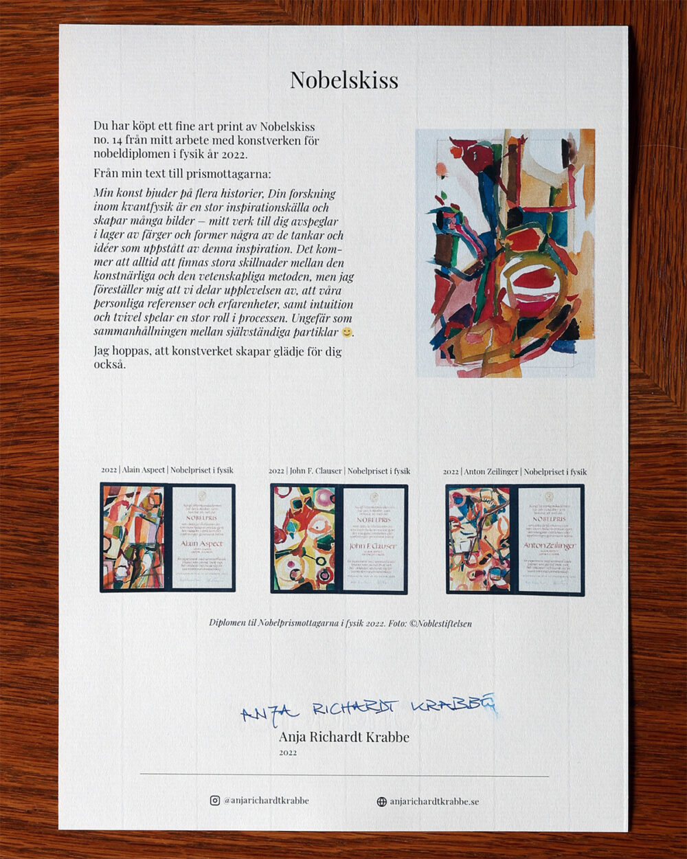 N-FAP-22-14-b Âkthetsintyg Nobelskiss 2022 fine art print no 14