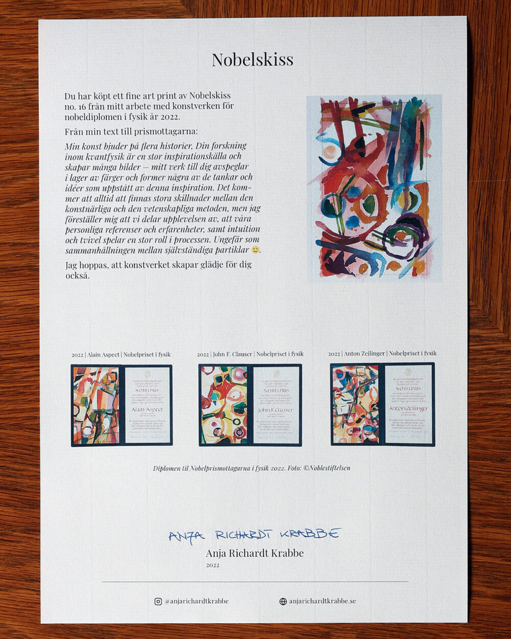 N-FAP-22-16-b Âkthetsintyg Nobelskiss 2022 fine art print no 16