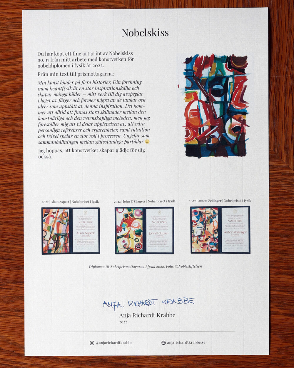 N-FAP-22-17-b Âkthetsintyg Nobelskiss 2022 fine art print no 17