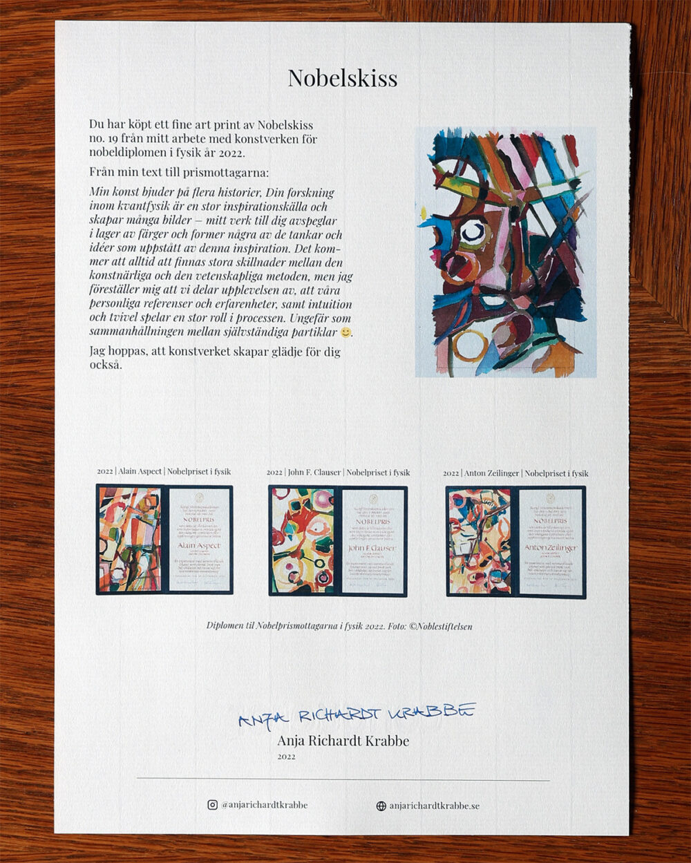 N-FAP-22-19-b Âkthetsintyg Nobelskiss 2022 fine art print no 19