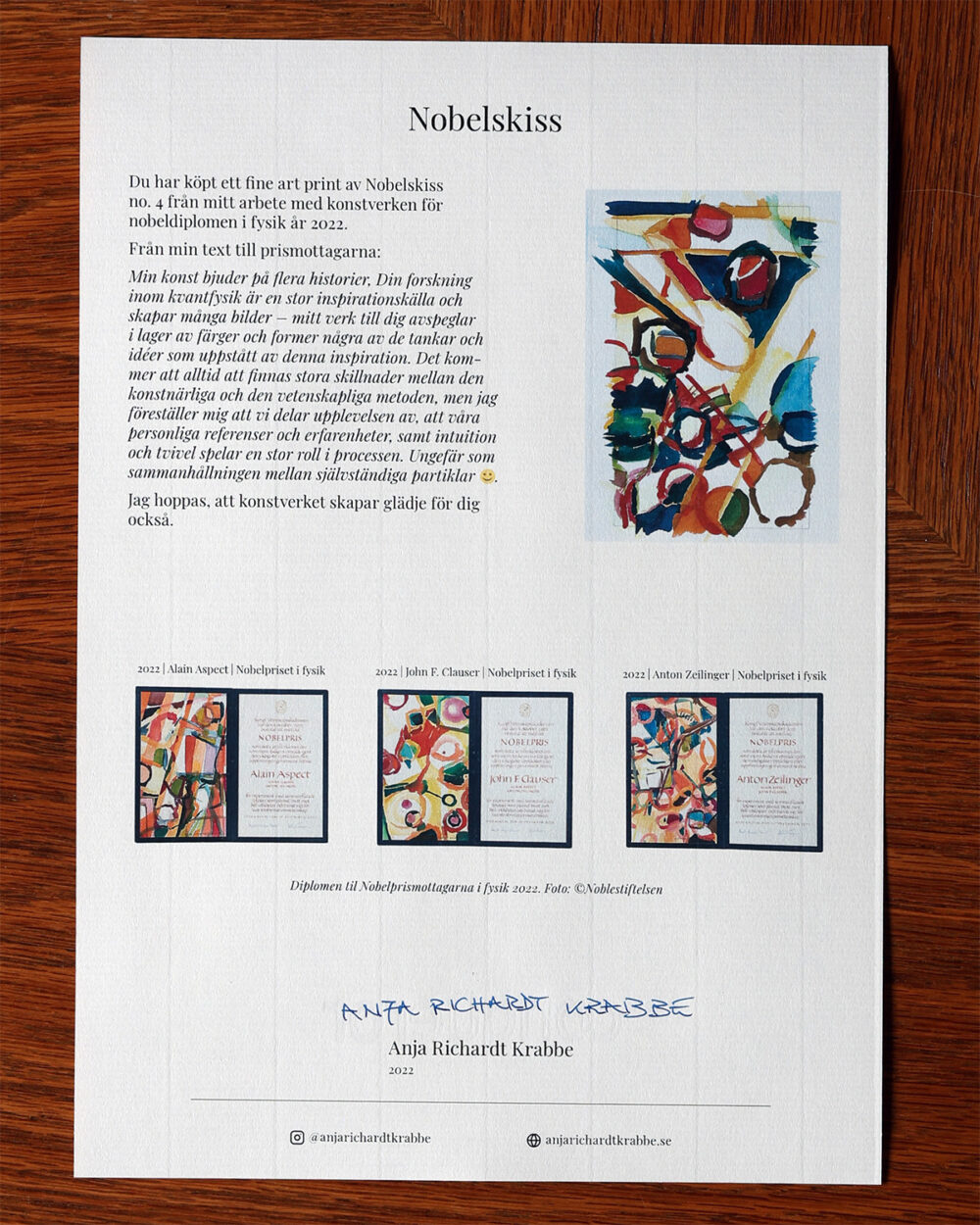 Âkthetsintyg Nobelskiss 2022 fine art print no 4