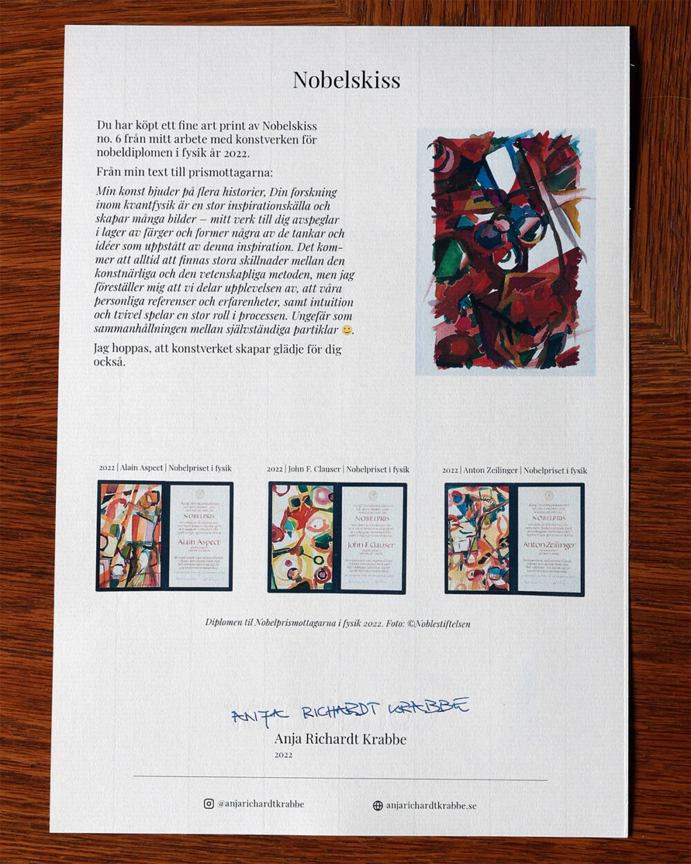 N-FAP-22-6-b Âkthetsintyg Nobelskiss 2022 fine art print no 6