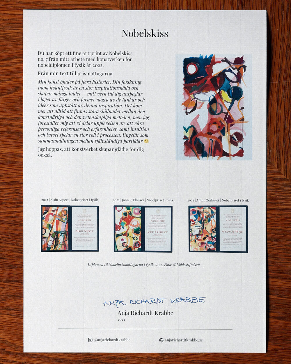 N-FAP-22-7-b Âkthetsintyg Nobelskiss 2022 fine art print no 7