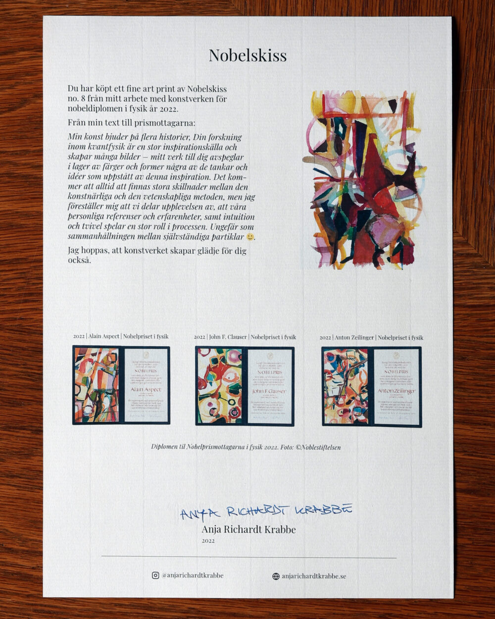 N-FAP-22-8-b Âkthetsintyg Nobelskiss 2022 fine art print no 8