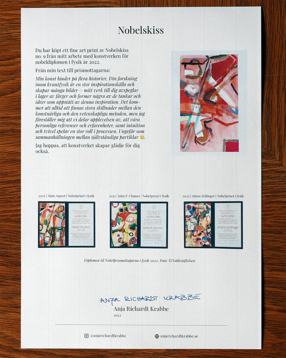 N-FAP-22-9-b Âkthetsintyg Nobelskiss 2022 fine art print no 9