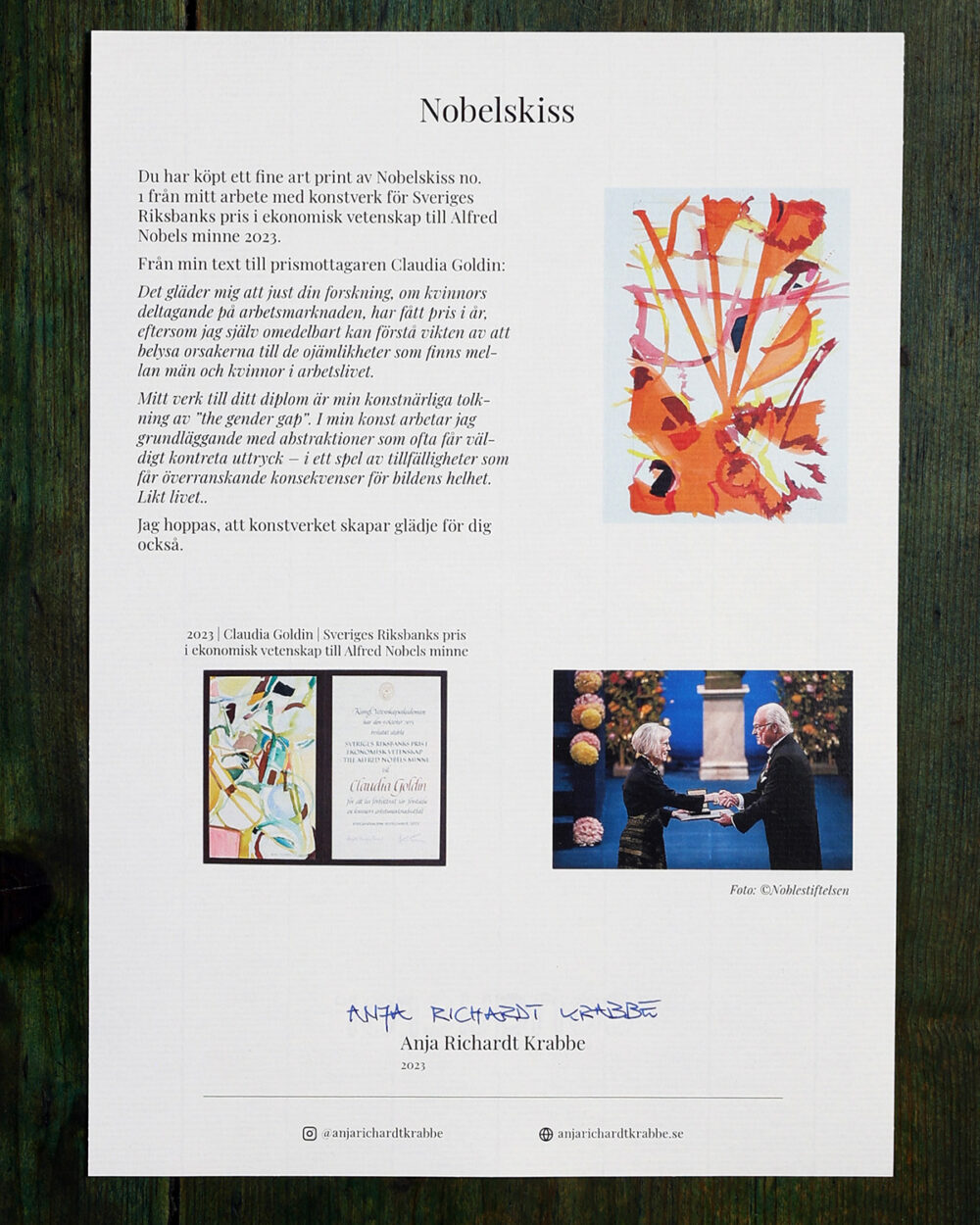 N-FAP-23-1-b Âkthetsintyg Nobelskiss 2023 fine art print no 1