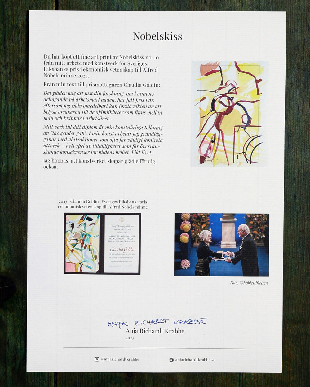 Âkthetsintyg Nobelskiss 2023 fine art print no 10