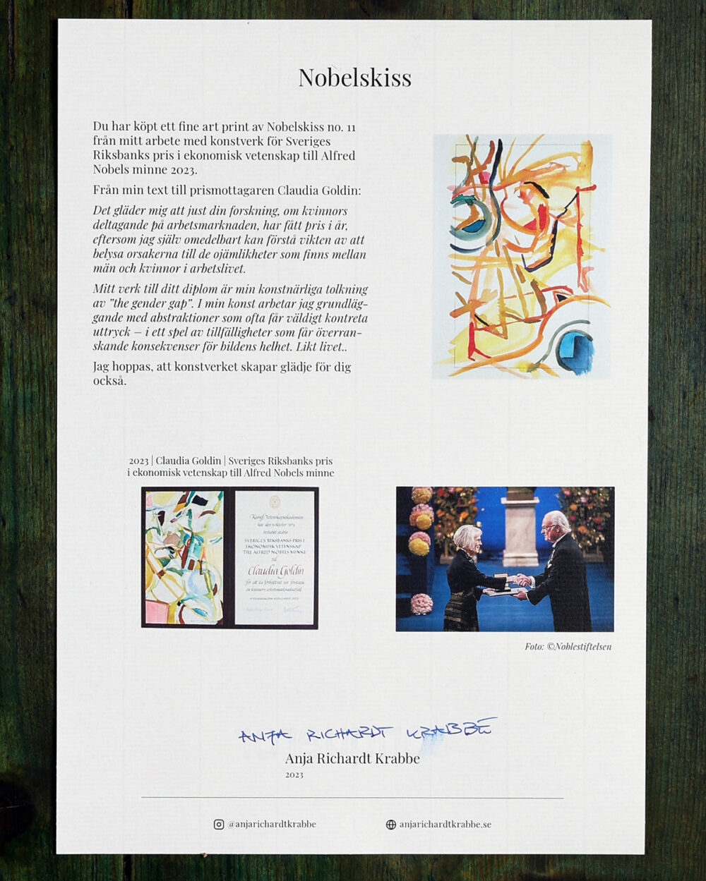 Âkthetsintyg Nobelskiss 2023 fine art print no 11