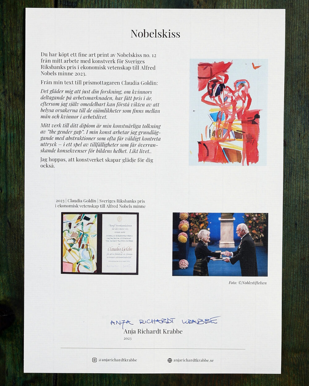 Âkthetsintyg Nobelskiss 2023 fine art print no 12