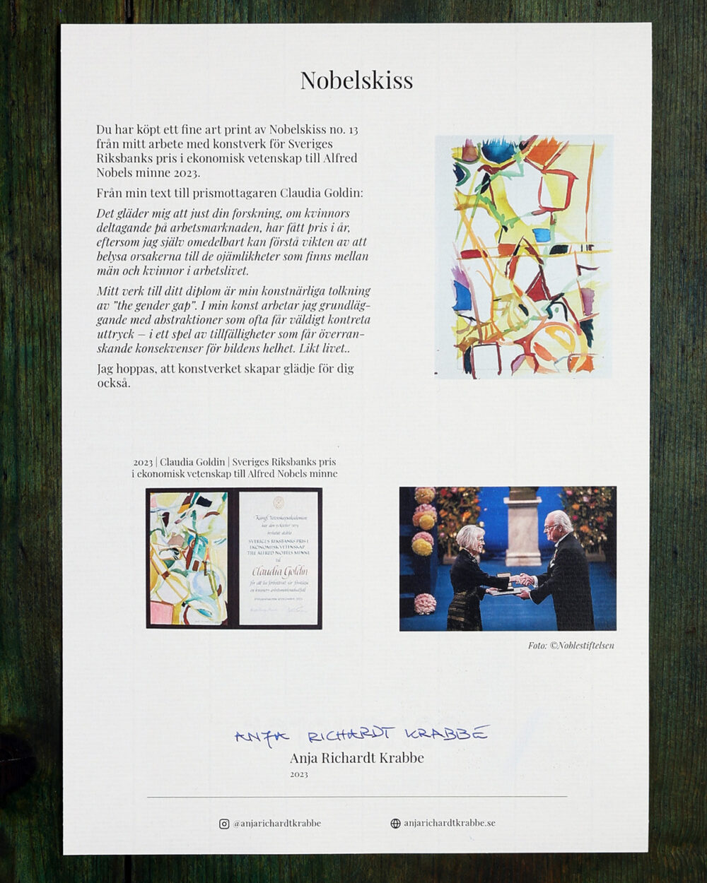 Âkthetsintyg Nobelskiss 2023 fine art print no 13