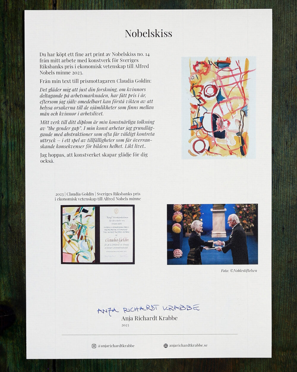 Âkthetsintyg Nobelskiss 2023 fine art print no 14