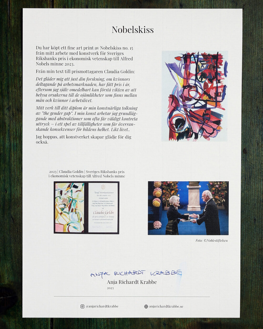 Âkthetsintyg Nobelskiss 2023 fine art print no 15