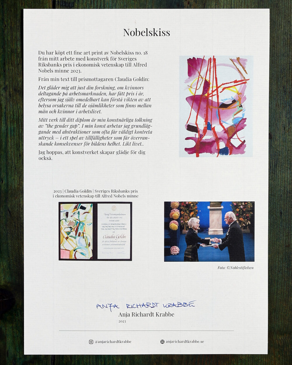 Âkthetsintyg Nobelskiss 2023 fine art print no 18