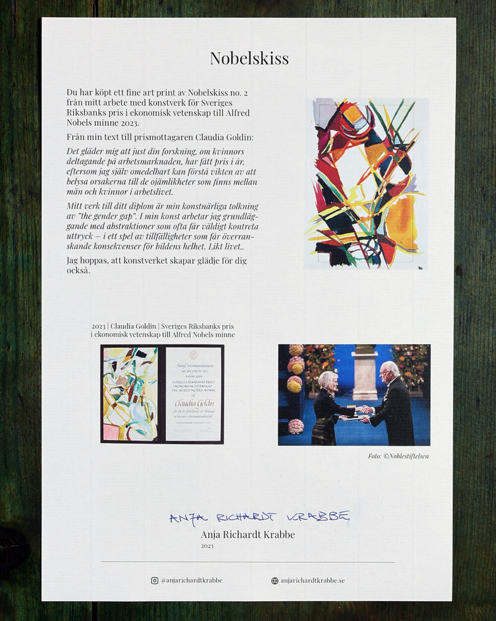 Âkthetsintyg Nobelskiss 2023 fine art print no 2