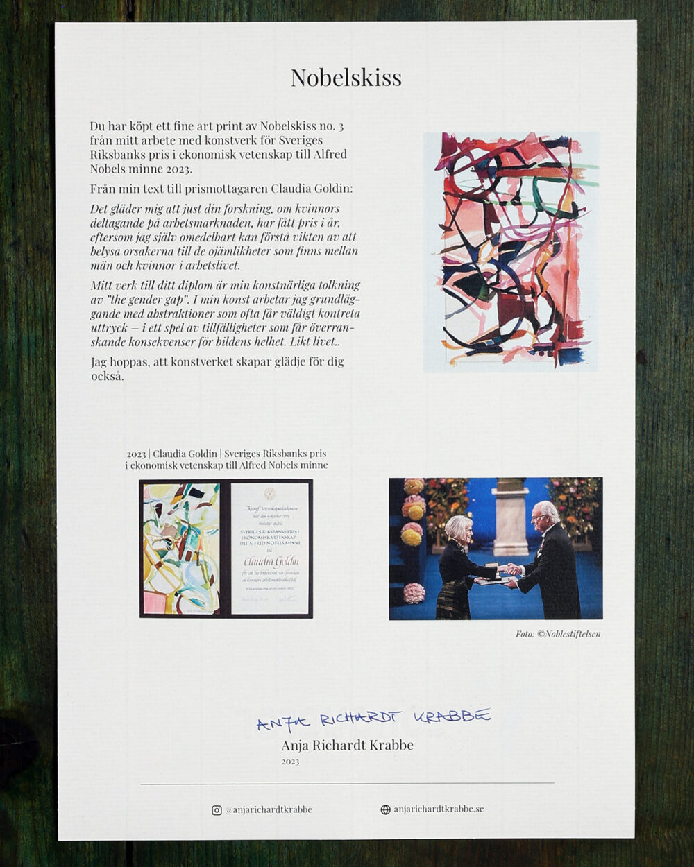 N-FAP-23-3-b Âkthetsintyg Nobelskiss 2023 fine art print no 3