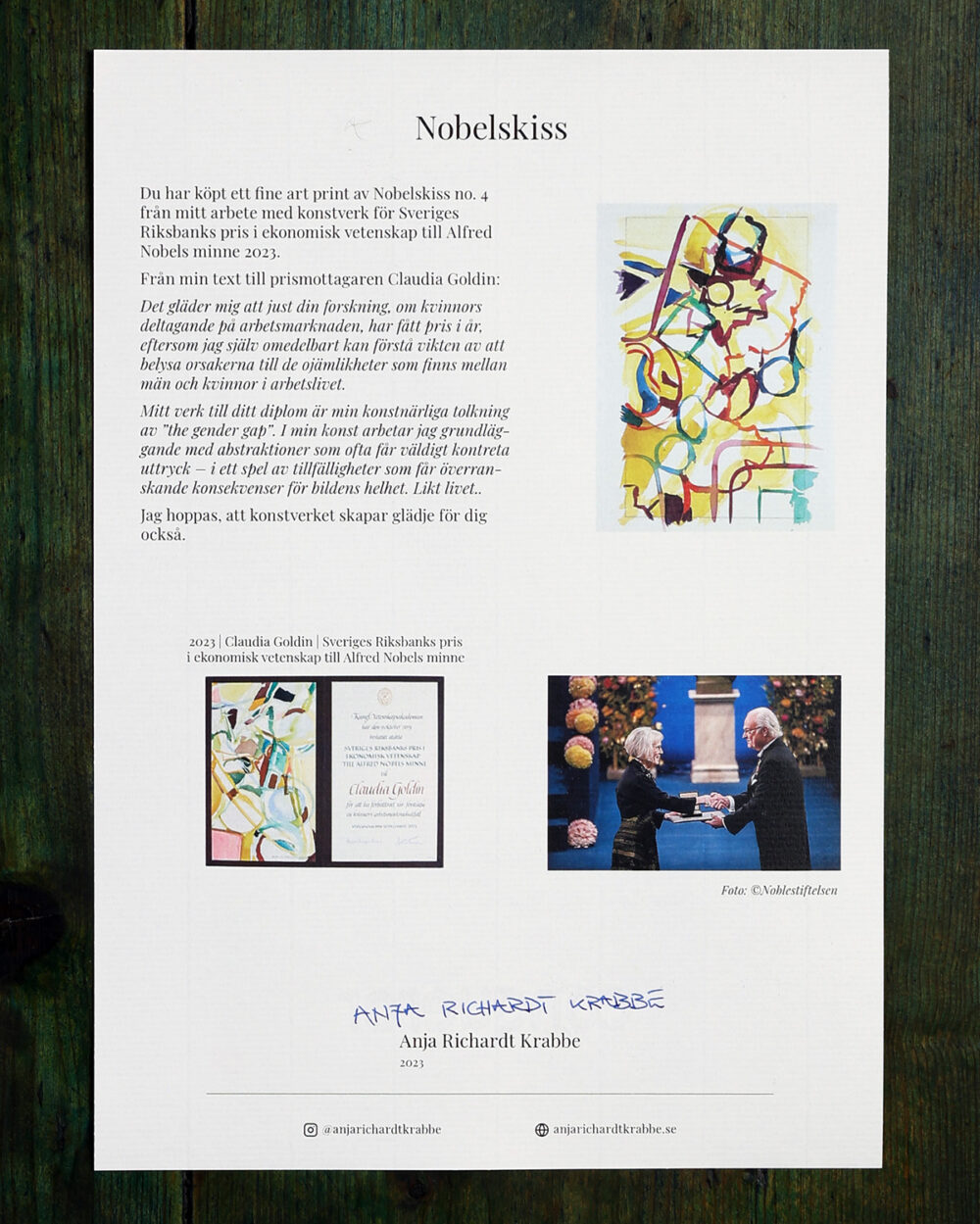 Âkthetsintyg Nobelskiss 2023 fine art print no 4
