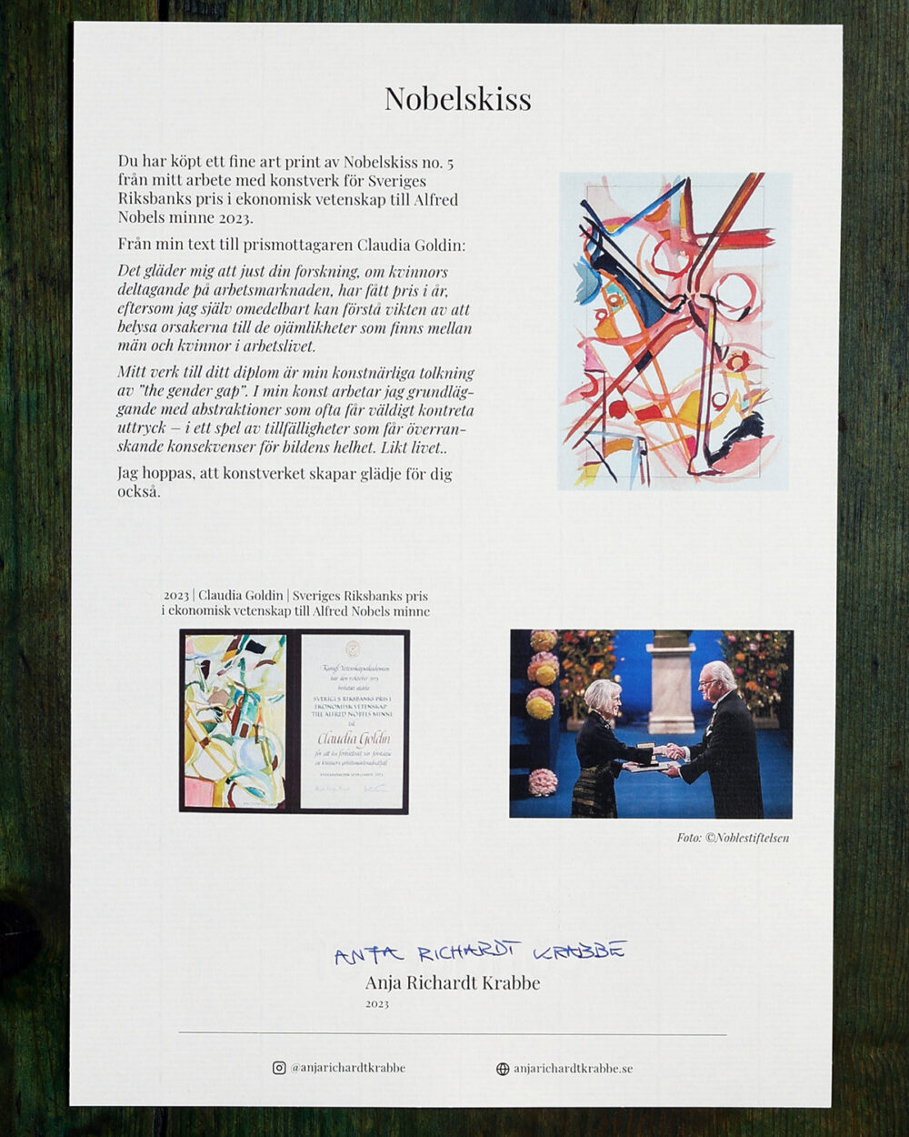 Âkthetsintyg Nobelskiss 2023 fine art print no 5