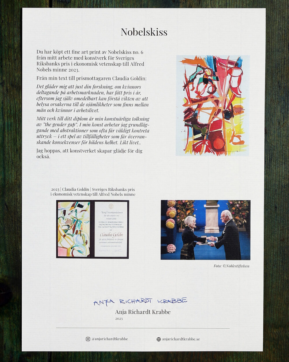 Âkthetsintyg Nobelskiss 2023 fine art print no 6