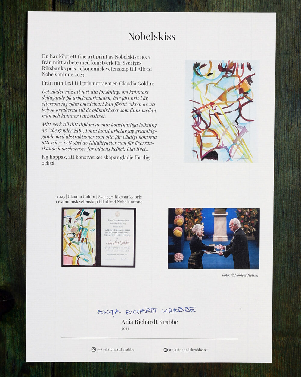 Âkthetsintyg Nobelskiss 2023 fine art print no 7