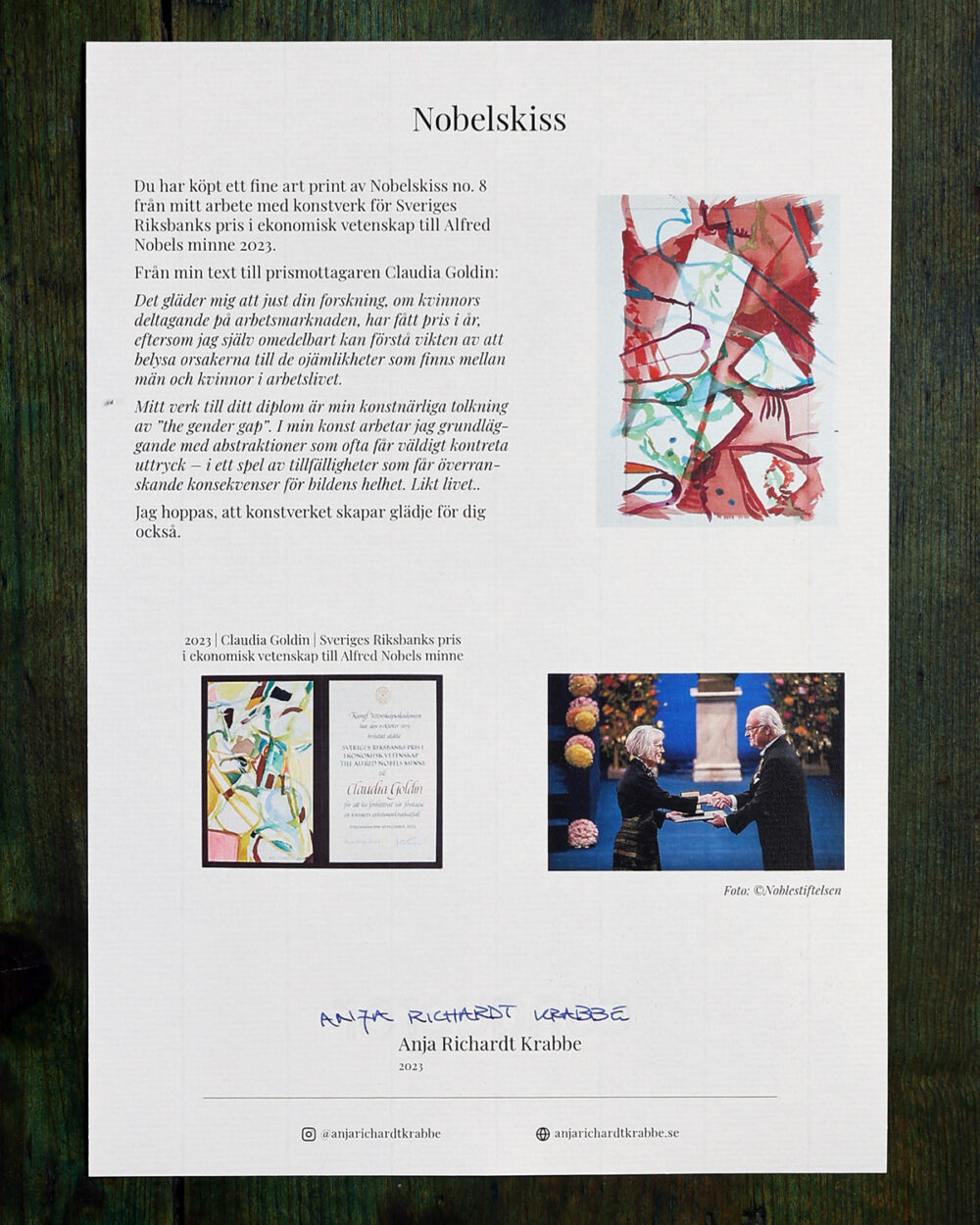 Âkthetsintyg Nobelskiss 2023 fine art print no 8